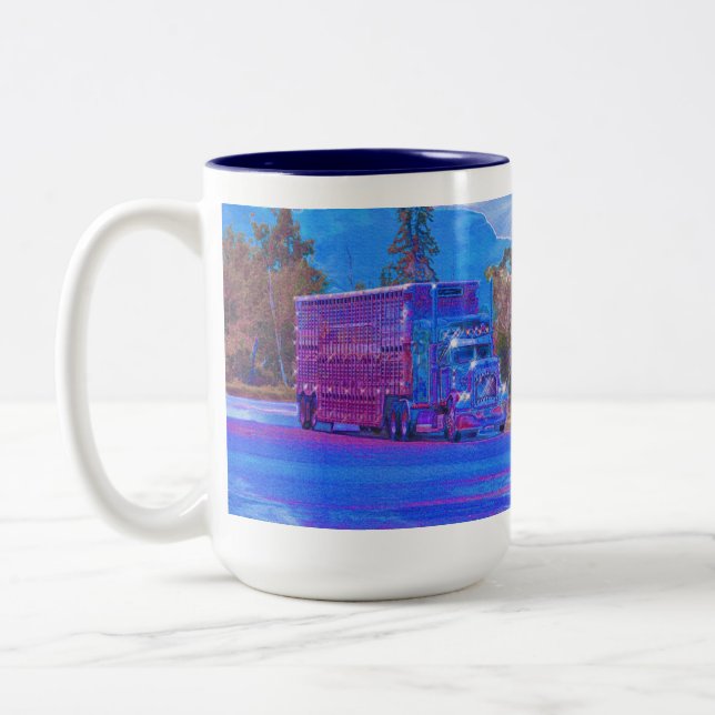 LIVESTOCK LORRY BIG RIG TRUCKERS Truck Stop Mug (Left)