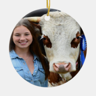 Livestock Show Cow Photo Customize Ceramic Ornament