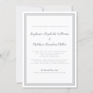 Livestream Wedding Simple Gray White Minimalist Invitation