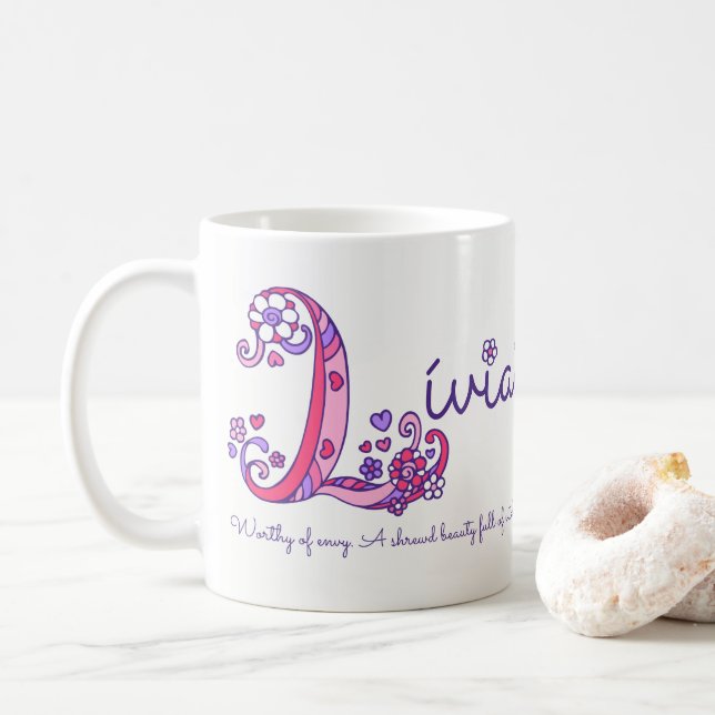 Lívia name meaning heart flower L monogram mug (With Donut)
