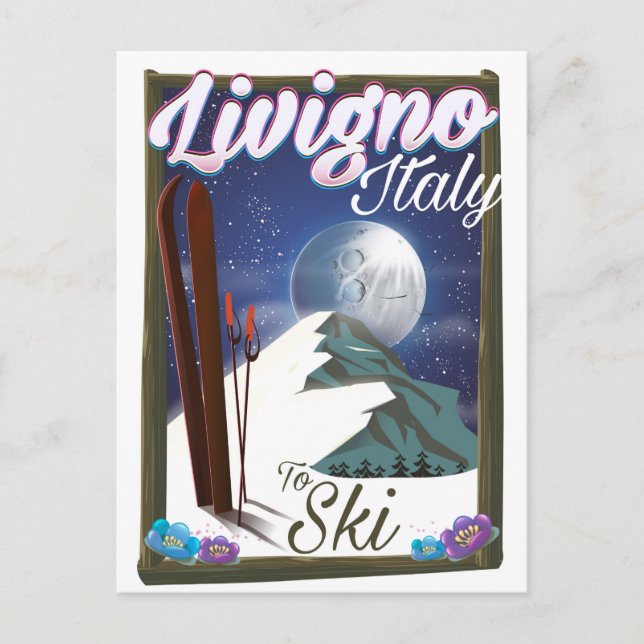 Livigno Italy ski travel poster Postcard (Front)