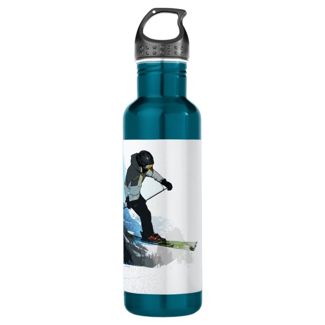 Livin' It! - Downhill Skier    Stainless Steel Water Bottle (Front)
