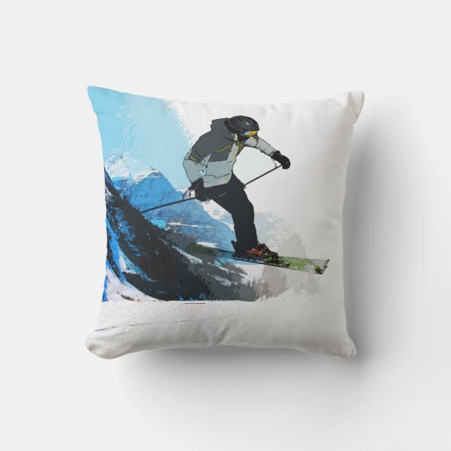 Livin' It! - Downhill Skier  Throw Pillow (Front)