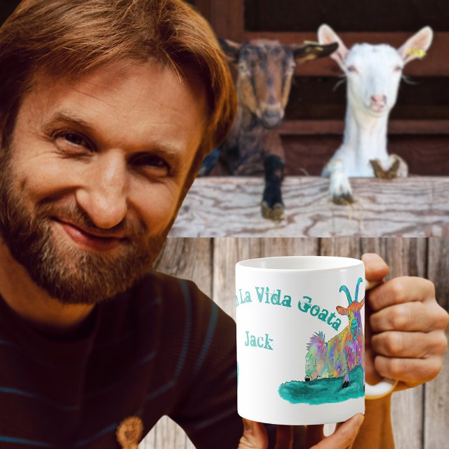 Livin La Vida Goata Funny Screaming Goat Design Coffee Mug (Funny screaming goat quote livin la Vida goata colour farm animal art custom name coffee mug)