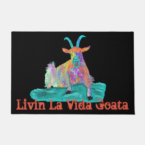 Livin La Vida Goata Funny Screaming Goat Design Doormat