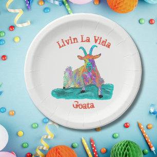 Livin La Vida Goata Funny Screaming Goat Design Paper Plates