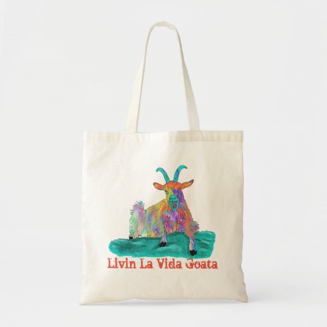 Livin La Vida Goata Funny Screaming Goat Design Tote Bag (Front)