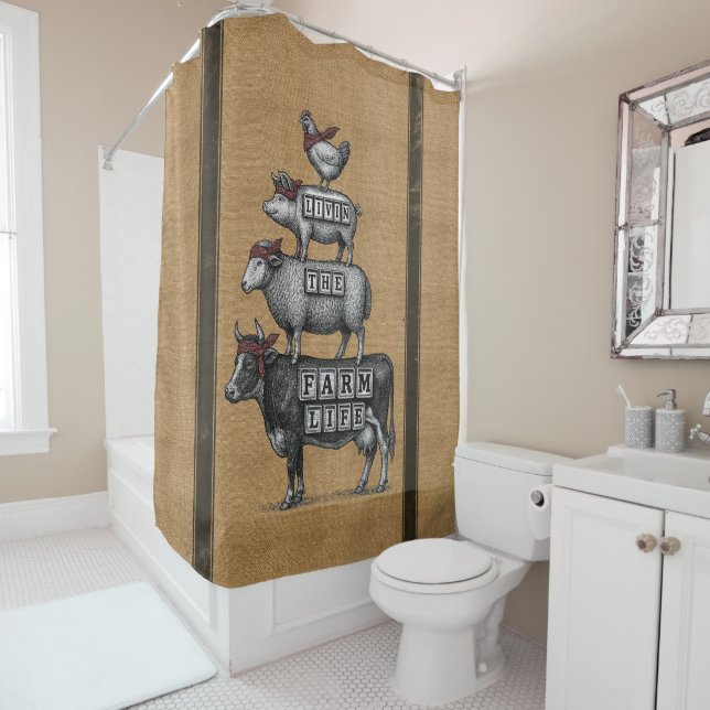 Livin The Farm Life Burlap Styled Shower Curtain (In Situ)