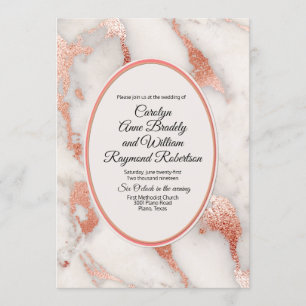 Living Coral and Marbled Rose Gold Wedding Invitation
