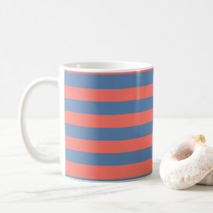 Lıving Coral and Pacific blue Horizontal Lines Coffee Mug