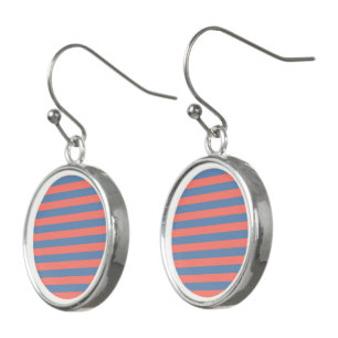 Lıving Coral and Pacific blue Horizontal Lines Earrings