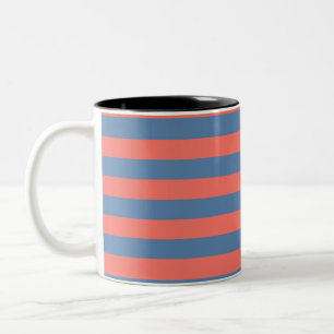 Lıving Coral and Pacific blue Horizontal Lines Two-Tone Coffee Mug