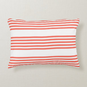 Living coral and white five stripes pattern accent pillow