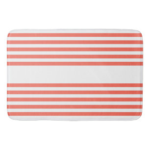 Living coral and white five stripes pattern bath mat