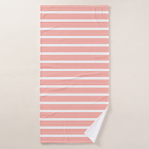 Living coral and white five stripes pattern bath towel