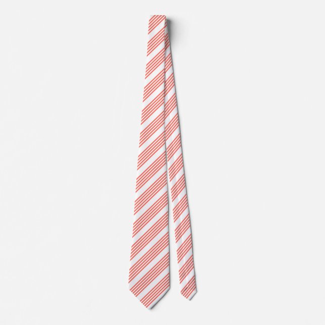 Living coral and white five stripes pattern neck tie (Front)