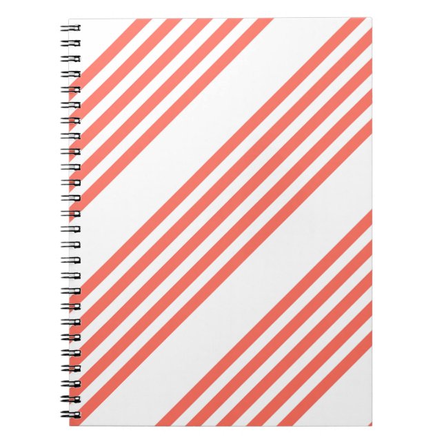 Living coral and white five stripes pattern notebook (Front)
