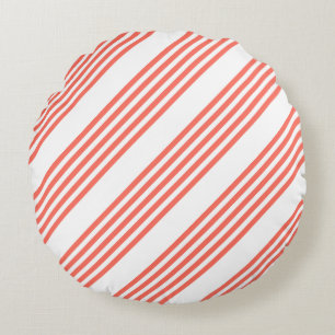 Living coral and white five stripes pattern round pillow