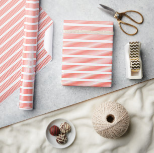 Living coral and white five stripes pattern wrapping paper