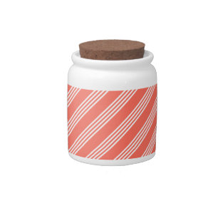 Living coral and white four stripes pattern candy jar