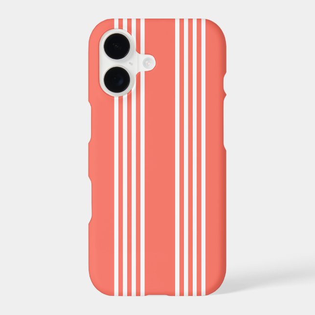 Living coral and white four stripes pattern iPhone case (Back)