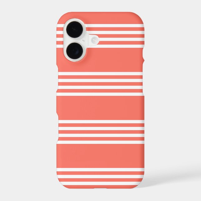 Living coral and white four stripes pattern iPhone case (Back)
