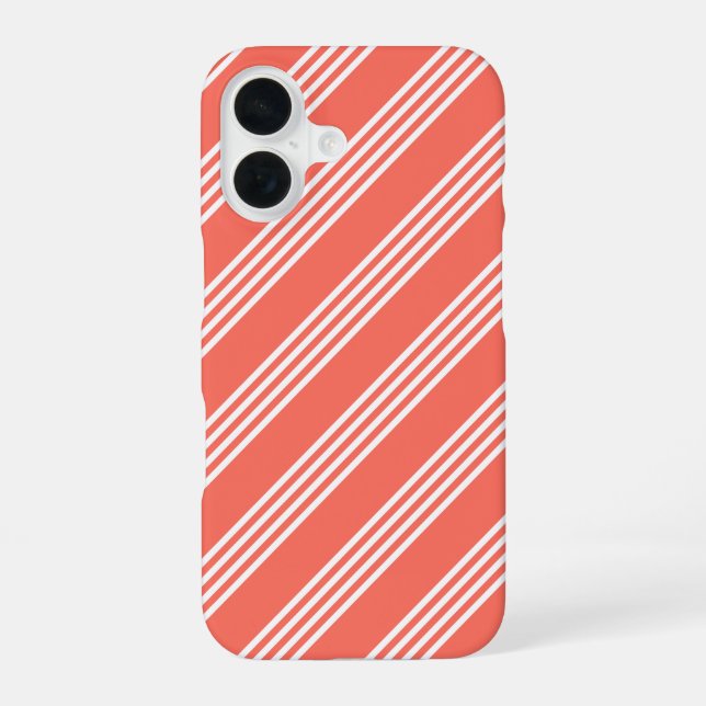 Living coral and white four stripes pattern iPhone case (Back)