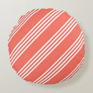 Living coral and white four stripes pattern round pillow
