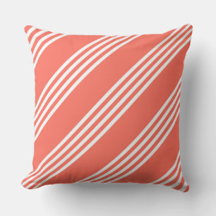 Living coral and white four stripes pattern throw pillow
