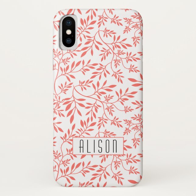 Living coral and white leaves pattern Case-Mate iPhone case (Back)