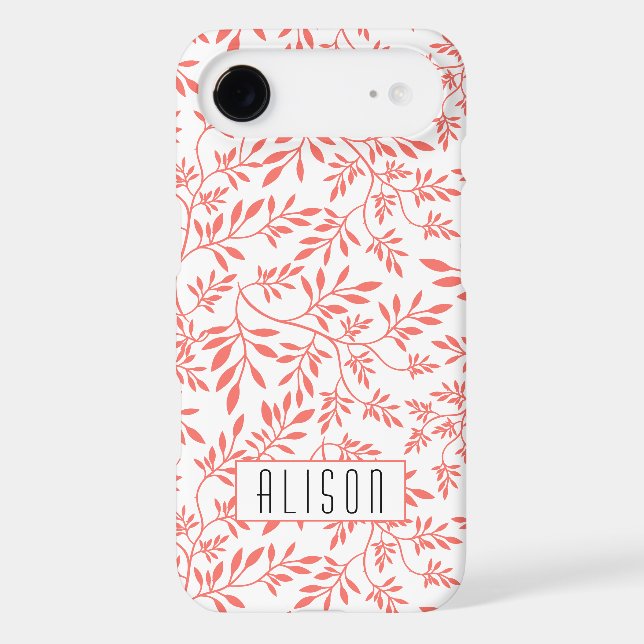 Living coral and white leaves pattern Case-Mate iPhone case (Back)