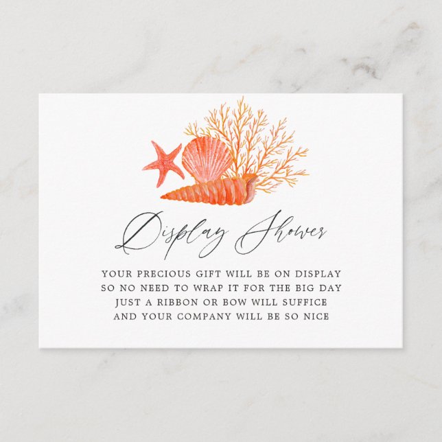 Living Coral Beach Bridal Shower Display Shower Enclosure Card (Front)
