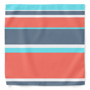 Living coral, blue and gray stripes bandana