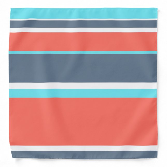 Living coral, blue and gray stripes bandana (Front)