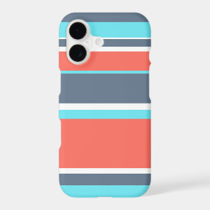 Living coral, blue and gray stripes iPhone 17 case
