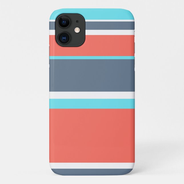 Living coral, blue and gray stripes Case-Mate iPhone case (Back)