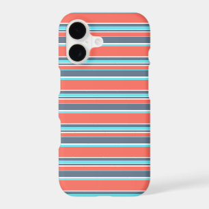 Living coral, blue and gray stripes iPhone 17 case