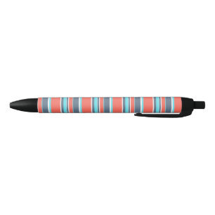 Living coral, blue and gray stripes pen