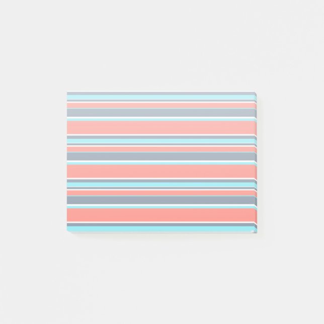 Living coral, blue and gray stripes post-it notes (Front)