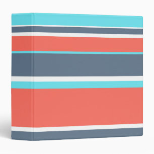 Living coral, blue and grey stripes 3 ring binder