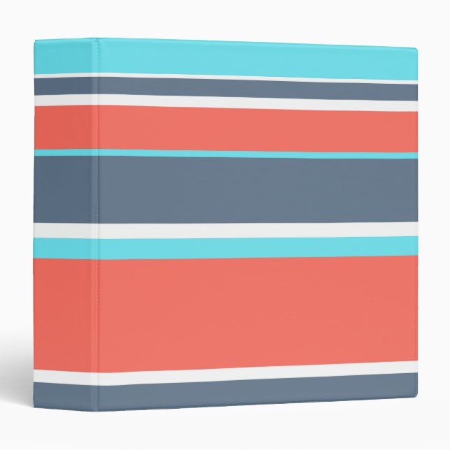 Living coral, blue and grey stripes 3 ring binder (Front/Spine)