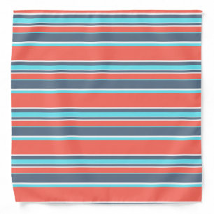 Living coral, blue and grey stripes bandana