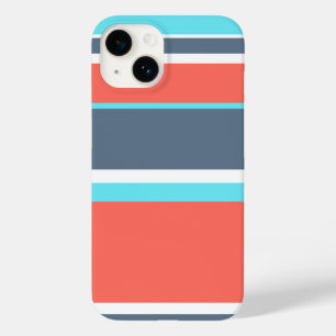 Living coral, blue and grey stripes Case-Mate iPhone 14 case
