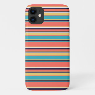 Living coral, blue and yellow stripes iPhone 11 case