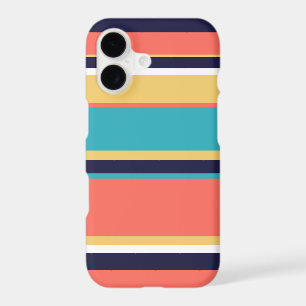 Living coral, blue and yellow stripes iPhone 17 case