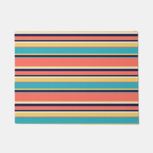 Living coral, blue and yellow stripes doormat