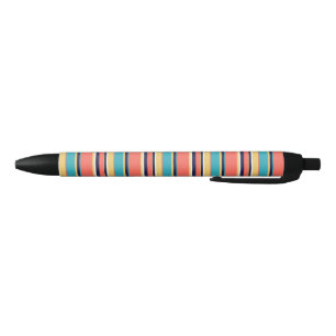 Living coral, blue and yellow stripes pen