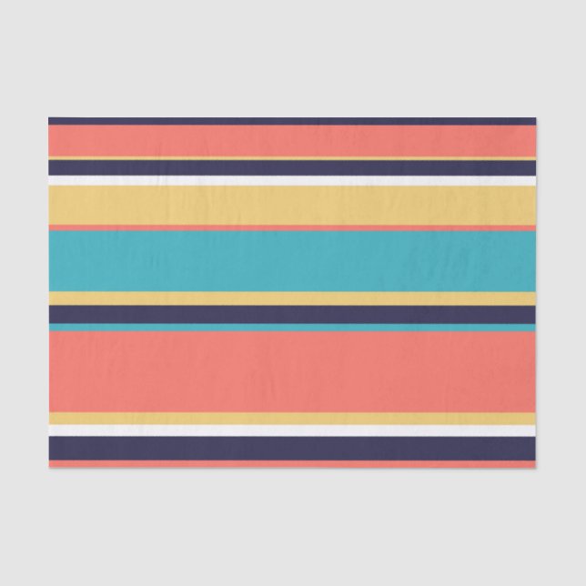 Living coral, blue and yellow stripes tissue paper (Front)