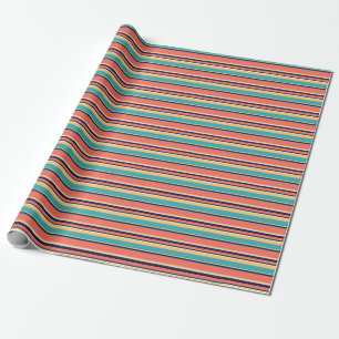 Living coral, blue and yellow stripes wrapping paper