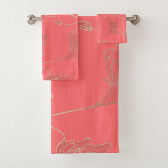 Living Coral Color of the year Floral Bath Towel Set
